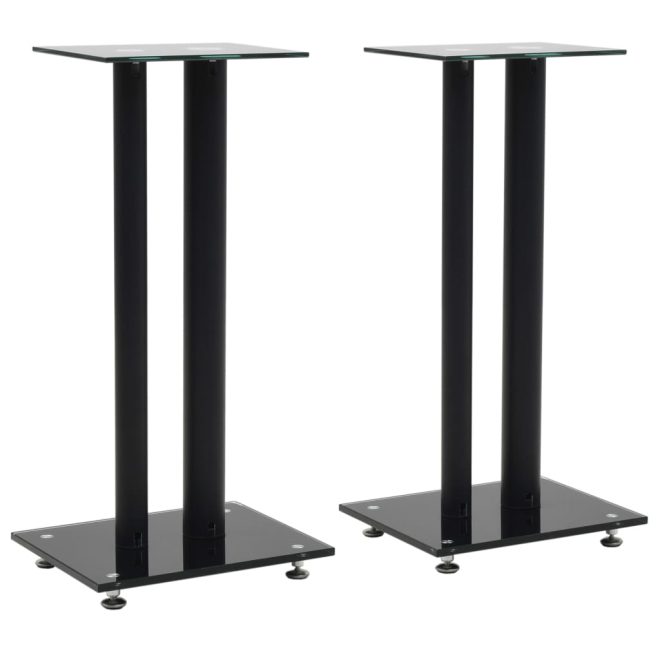 Speaker Stands 2 pcs Tempered Glass Design – Black, 2 pillars