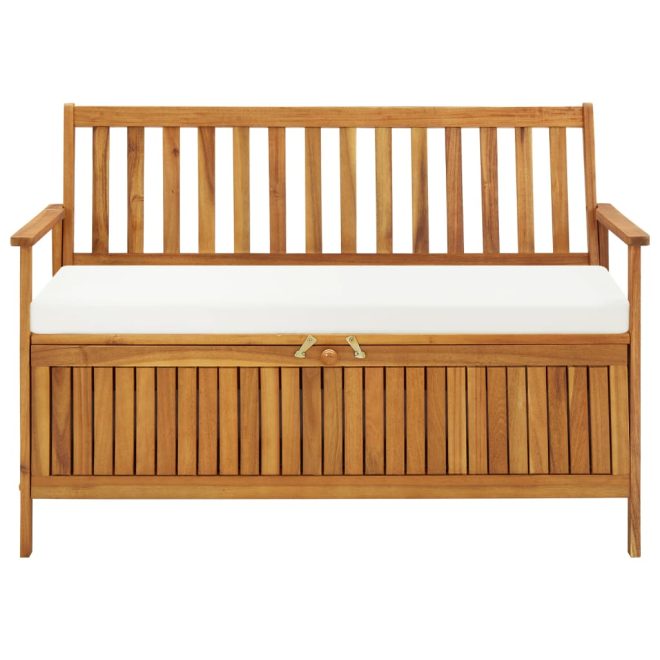 Garden Storage Bench Solid Acacia Wood – 120x63x84 cm, Brown and White