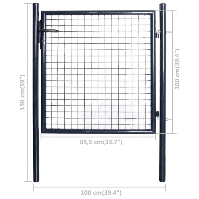 Mesh Garden Gate Galvanised Steel 85.5×100 cm Grey