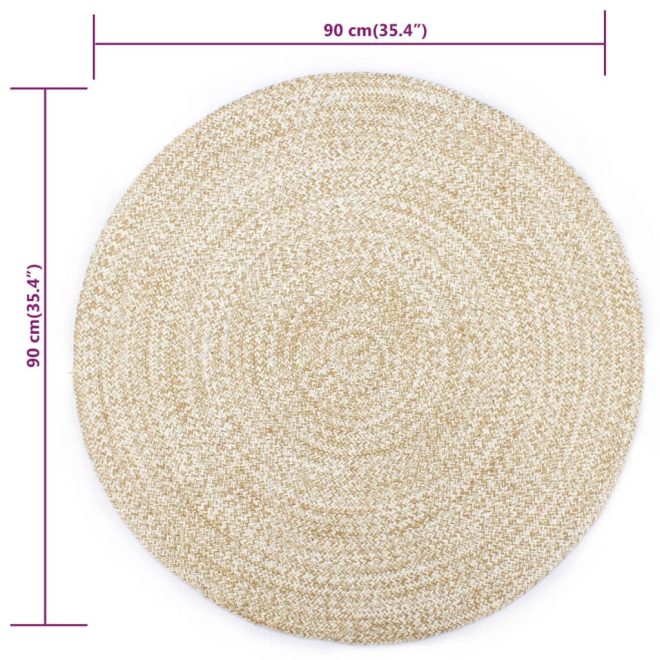 Handmade Rug Jute White and Natural – 90 cm