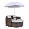 Garden Bed with Parasol Poly Rattan – Brown