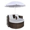 Garden Bed with Parasol Poly Rattan – Brown