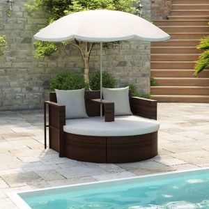 Garden Bed with Parasol Poly Rattan