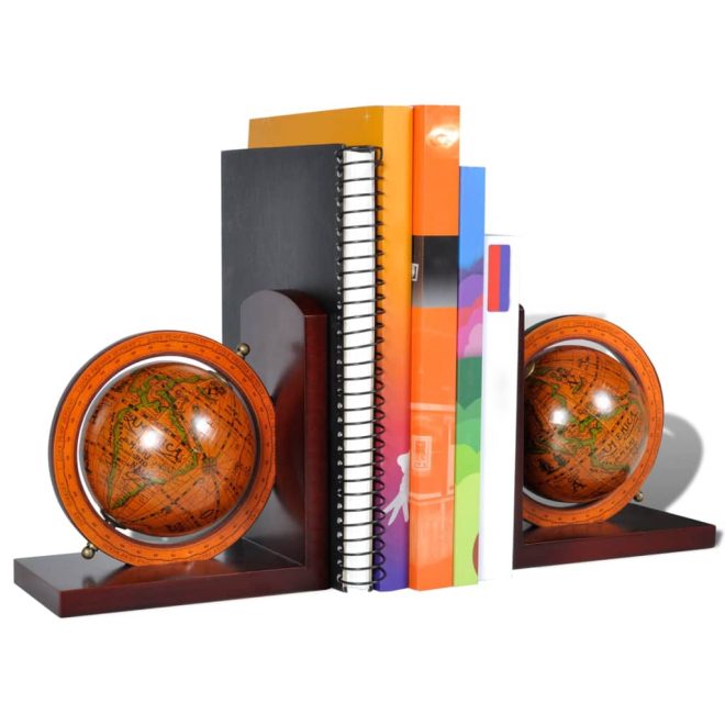 Bookstand World Map Globe Bookend Classic A Pair