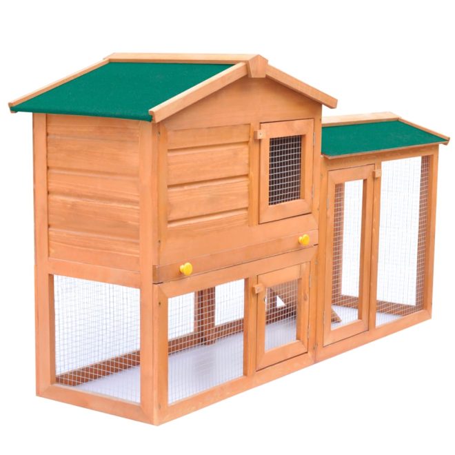 Outdoor Large Rabbit Hutch Small Animal House Pet Cage Wood – Brown and Green