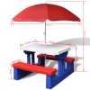 Kids’ Picnic Table with Benches and Parasol Multicolour