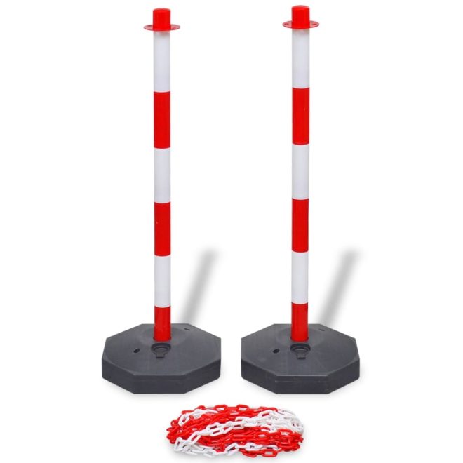 Chain Post Set with 10 m Plastic Chain – Red, 2