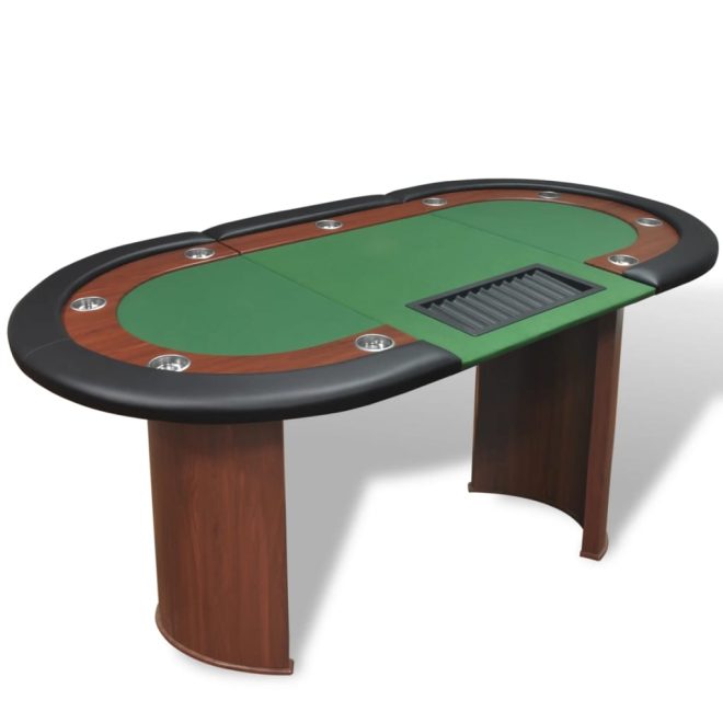 10-Player Poker Table with Dealer Area and Chip Tray – Green