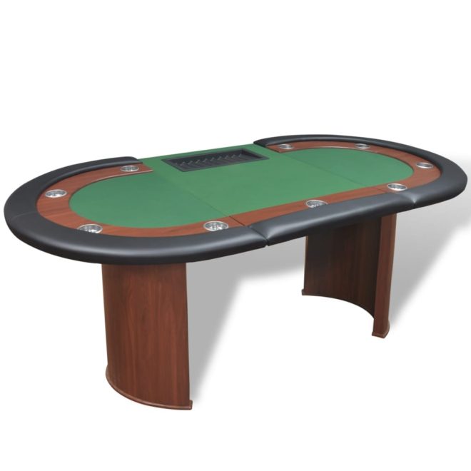 10-Player Poker Table with Dealer Area and Chip Tray – Green