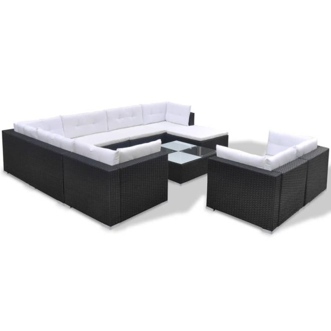 10 Piece Garden Lounge Set with Cushions Poly Rattan – Black