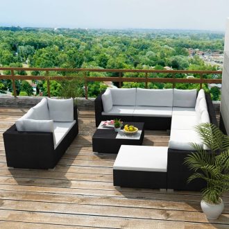 10 Piece Garden Lounge Set with Cushions Poly Rattan