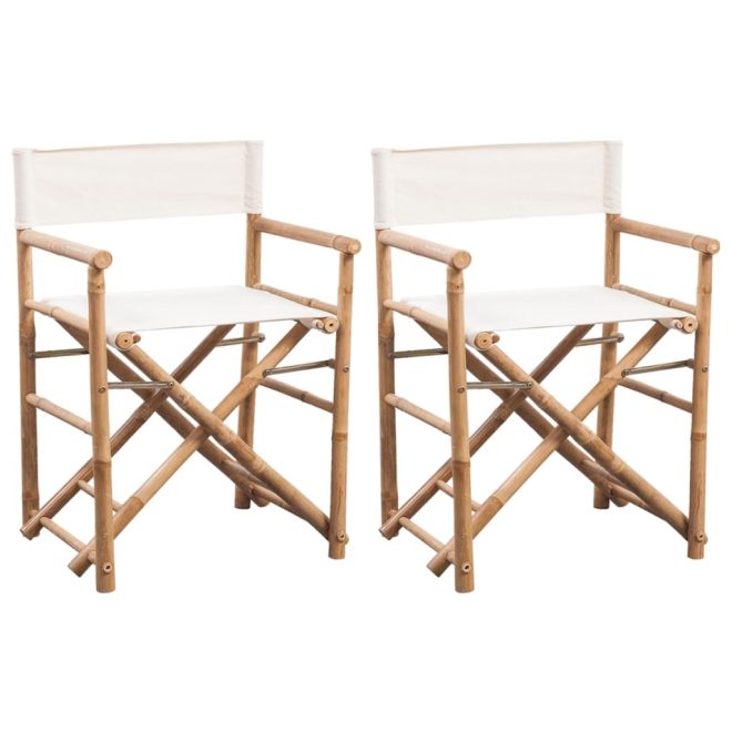 Folding Director’s Chair 2 pcs Bamboo and Canvas – White