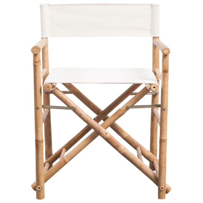 Folding Director’s Chair 2 pcs Bamboo and Canvas – White