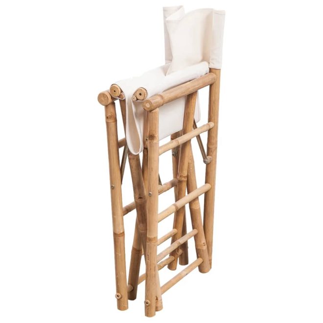 Folding Director’s Chair 2 pcs Bamboo and Canvas – White