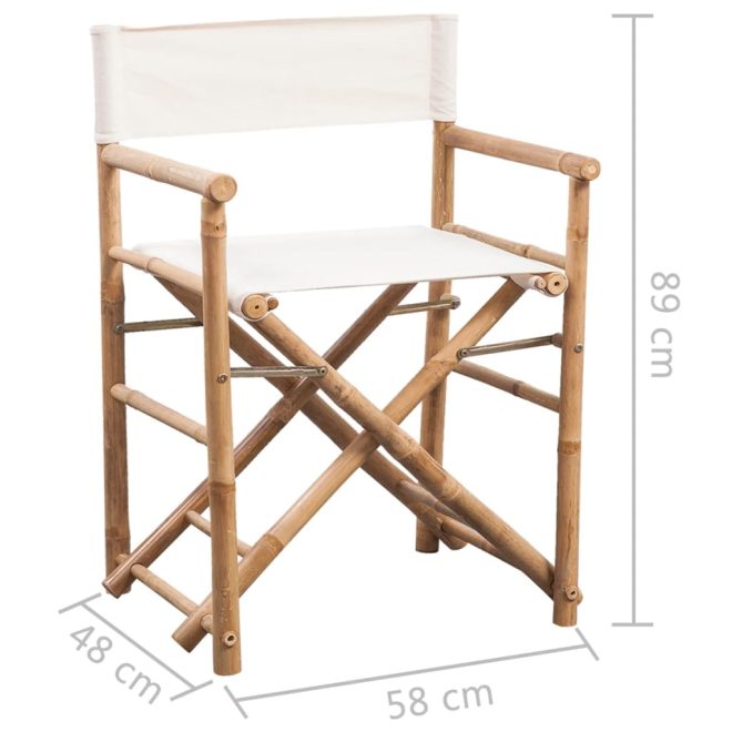 Folding Director’s Chair 2 pcs Bamboo and Canvas – White