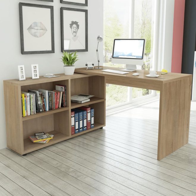 Corner Desk 4 Shelves – Oak