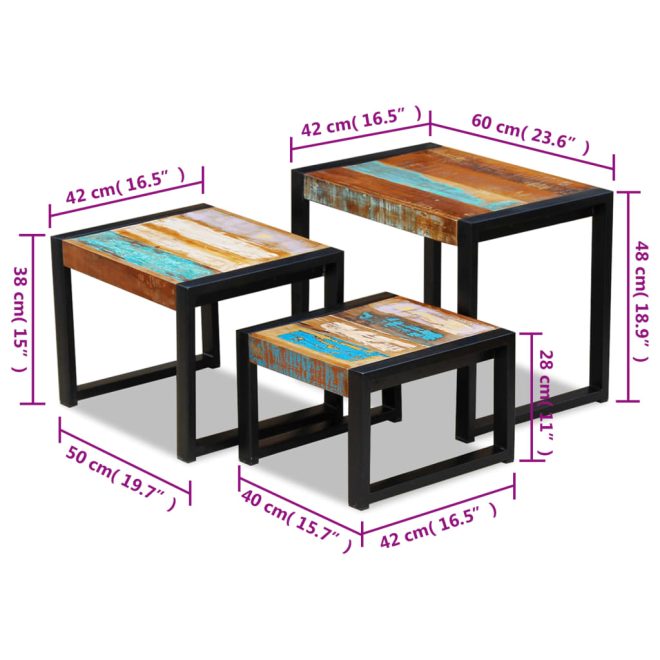 Three Piece Nesting Tables – MULTICOLOUR, Solid Reclaimed Wood