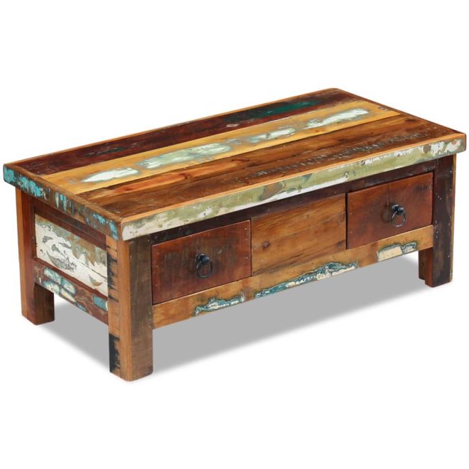 Coffee Table Drawers Solid Reclaimed Wood 90x45x35 cm – MULTICOLOUR