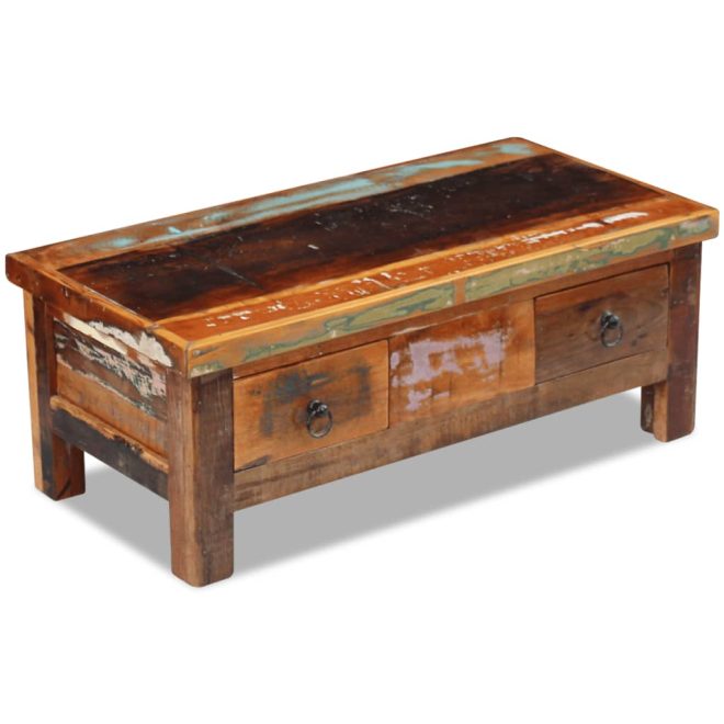 Coffee Table Drawers Solid Reclaimed Wood 90x45x35 cm – MULTICOLOUR