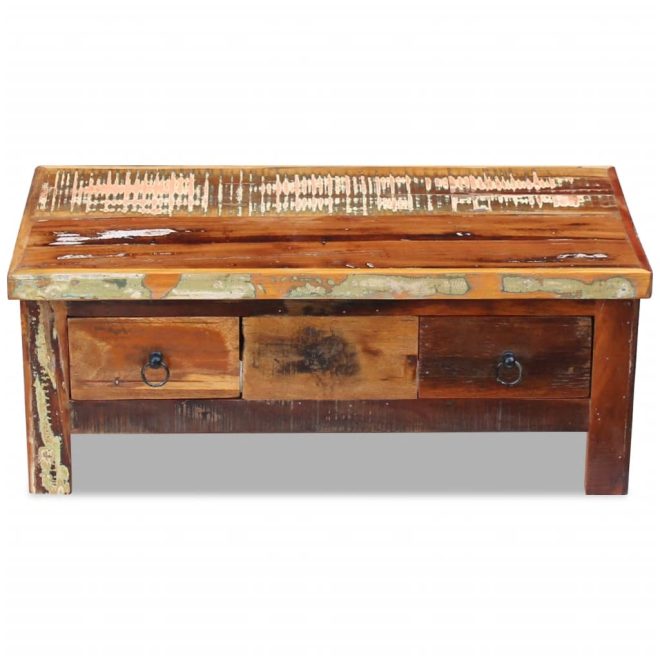 Coffee Table Drawers Solid Reclaimed Wood 90x45x35 cm – MULTICOLOUR