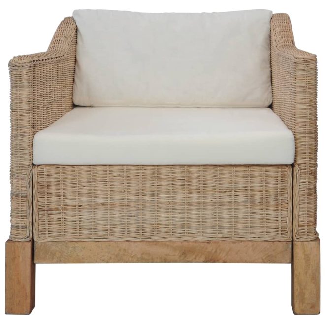 Armchair with Cushions Natural Rattan