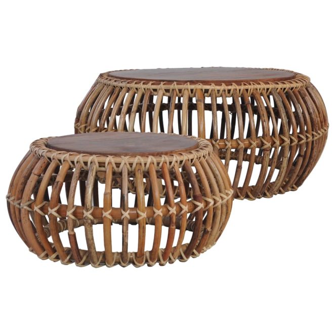 Coffee Tables 2 pcs Natural Rattan