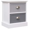 Donna Nightstand 38x28x45 cm Paulownia Wood – White and Grey, 1