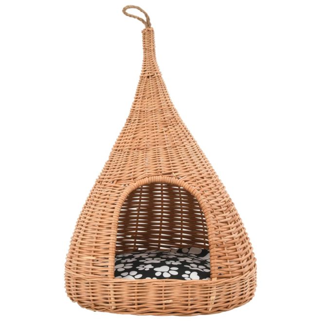 Cat House with Cushion 40×60 cm Natural Willow Teepee