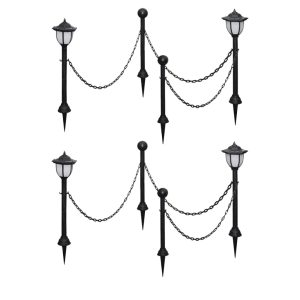 Chain Fence with Solar Lights Two LED Lamps Poles – 4