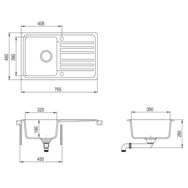 Granite Kitchen Sink Single Basin with Drainer Reversible – Grey