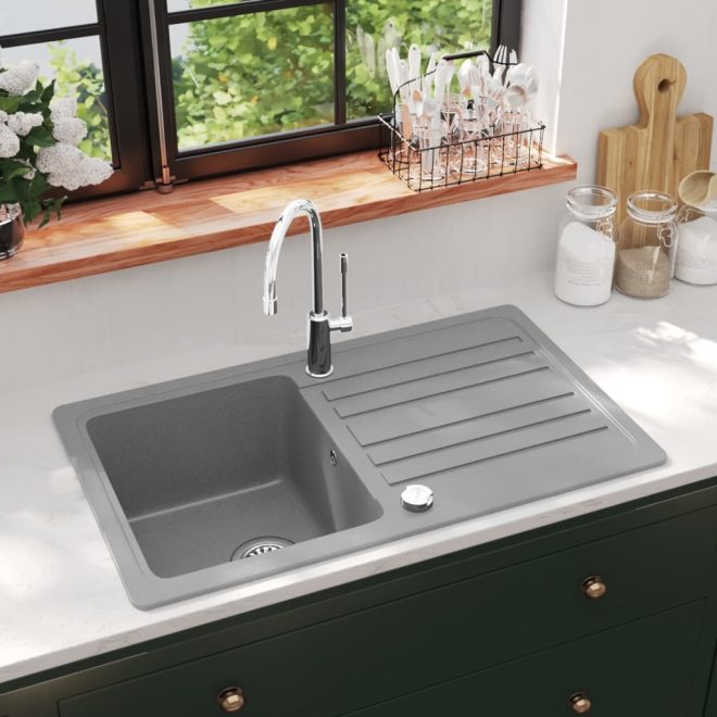 Granite Kitchen Sink Single Basin with Drainer Reversible – Grey