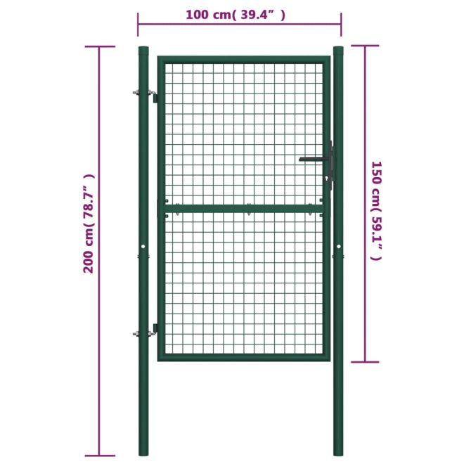 Fence Gate Steel Green – 100×150 cm