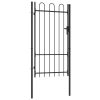 Fence Gate Single Door with Steel Black – 1×1.75 m, Arched Top