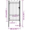 Fence Gate Single Door with Steel Black – 1×1.75 m, Arched Top