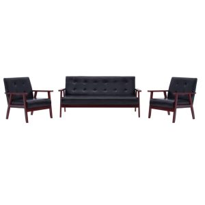 Truro Sofa Black Faux Leather – 2 X 1-Seater + 3-Seater