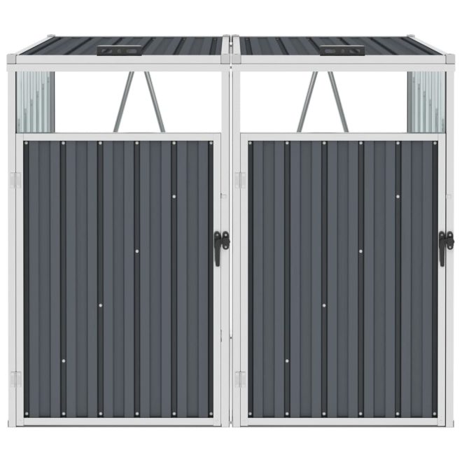 Double Garbage Bin Shed Steel – 143x81x121 cm, Grey