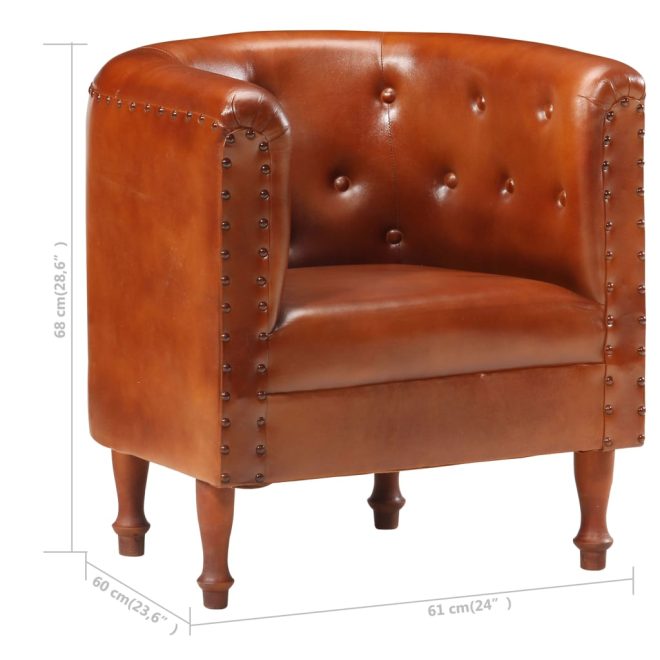 Tub Chair Real Leather – Brown