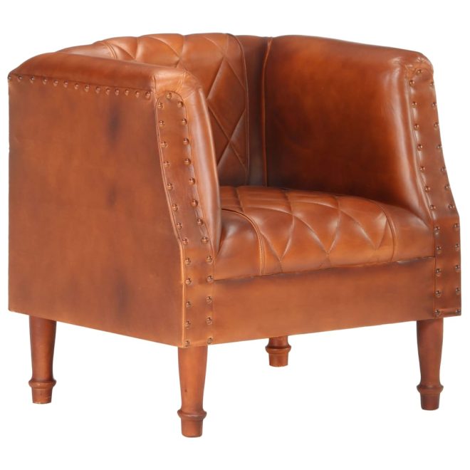 Tub Chair Real Goat Leather – Brown