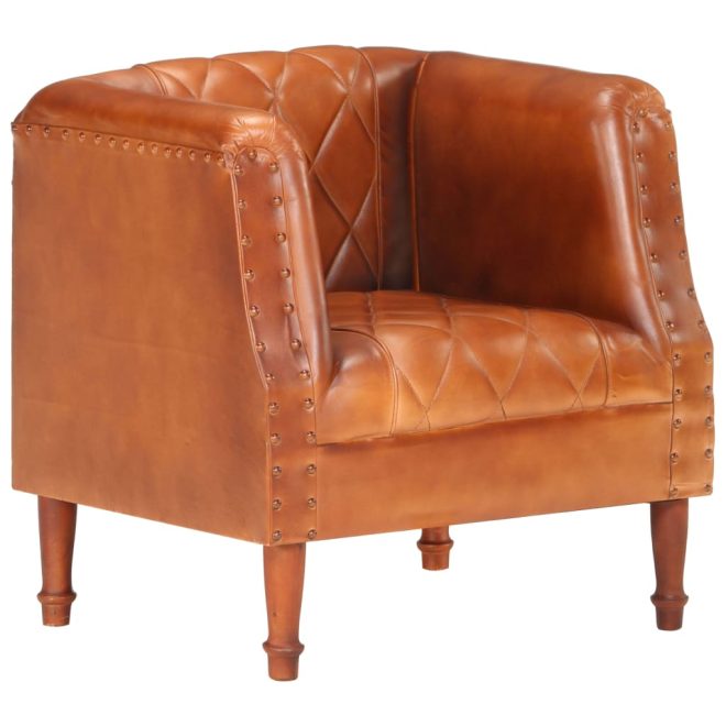 Tub Chair Real Goat Leather – Brown