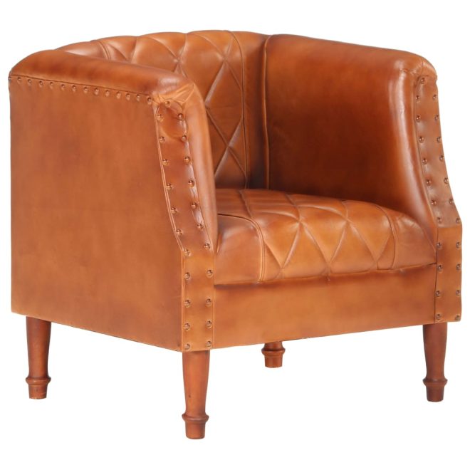 Tub Chair Real Goat Leather – Brown