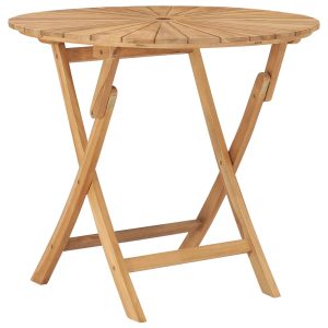 Folding Garden Table Solid Teak Wood – Round, 85×75 cm