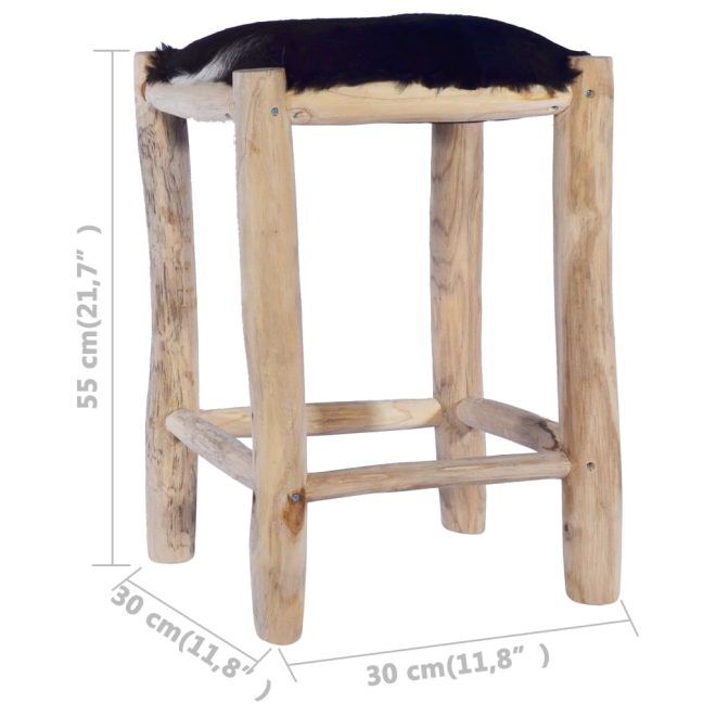 Bar Stool Real Goat Leather and Solid Teak Wood