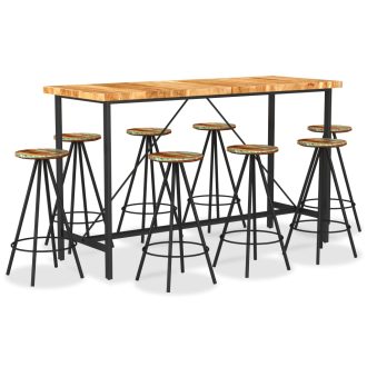 9 Piece Bar Set Solid Wood