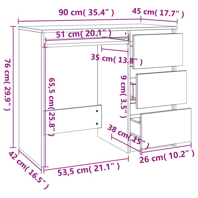 Desk 90x45x76 cm Engineered Wood – White