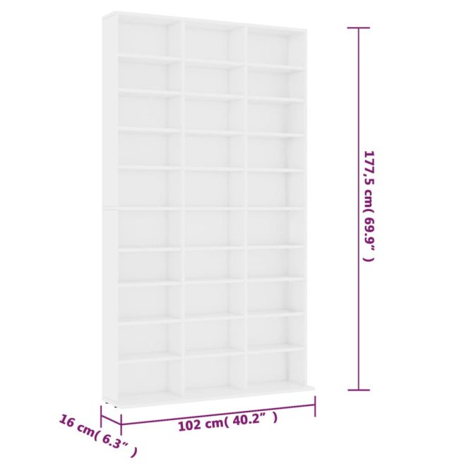 CD Cabinet Engineered Wood – 102x16x177.5 cm, White