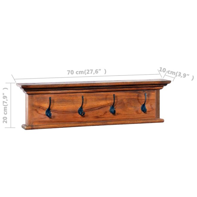 Wall Mounted Coat Rack Solid Teak Wood – 70x10x20 cm