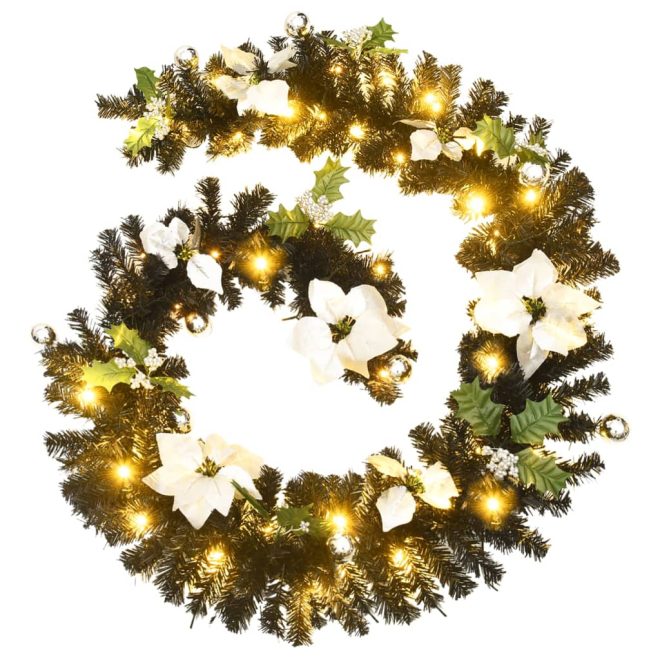 Christmas Garland with LED 2.7 m PVC – Black & Silver