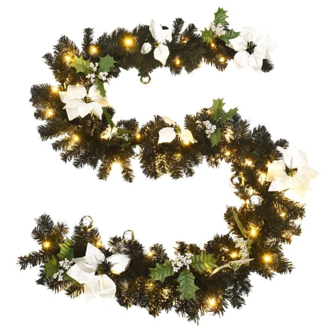 Christmas Garland with LED 2.7 m PVC – Black & Silver