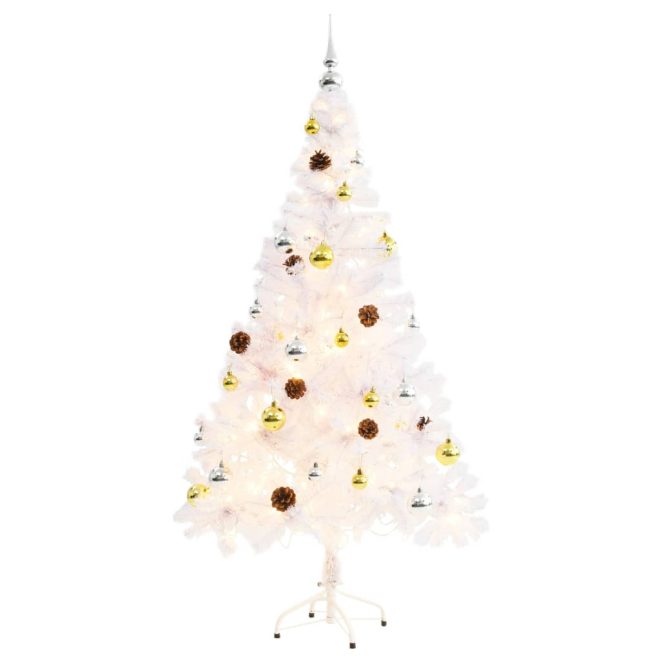 Artificial Christmas Tree with Baubles and LEDs White – 150×75 cm