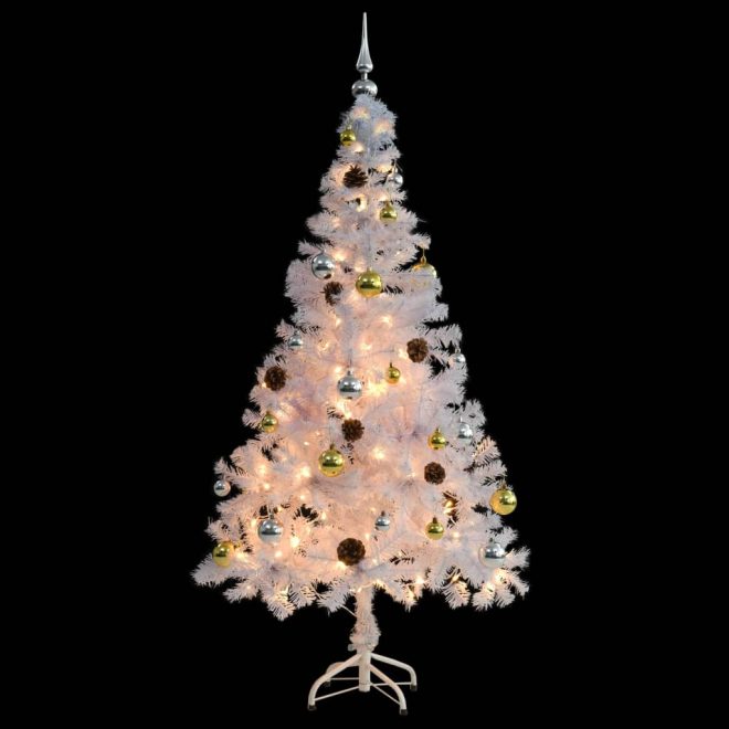 Artificial Christmas Tree with Baubles and LEDs White – 150×75 cm